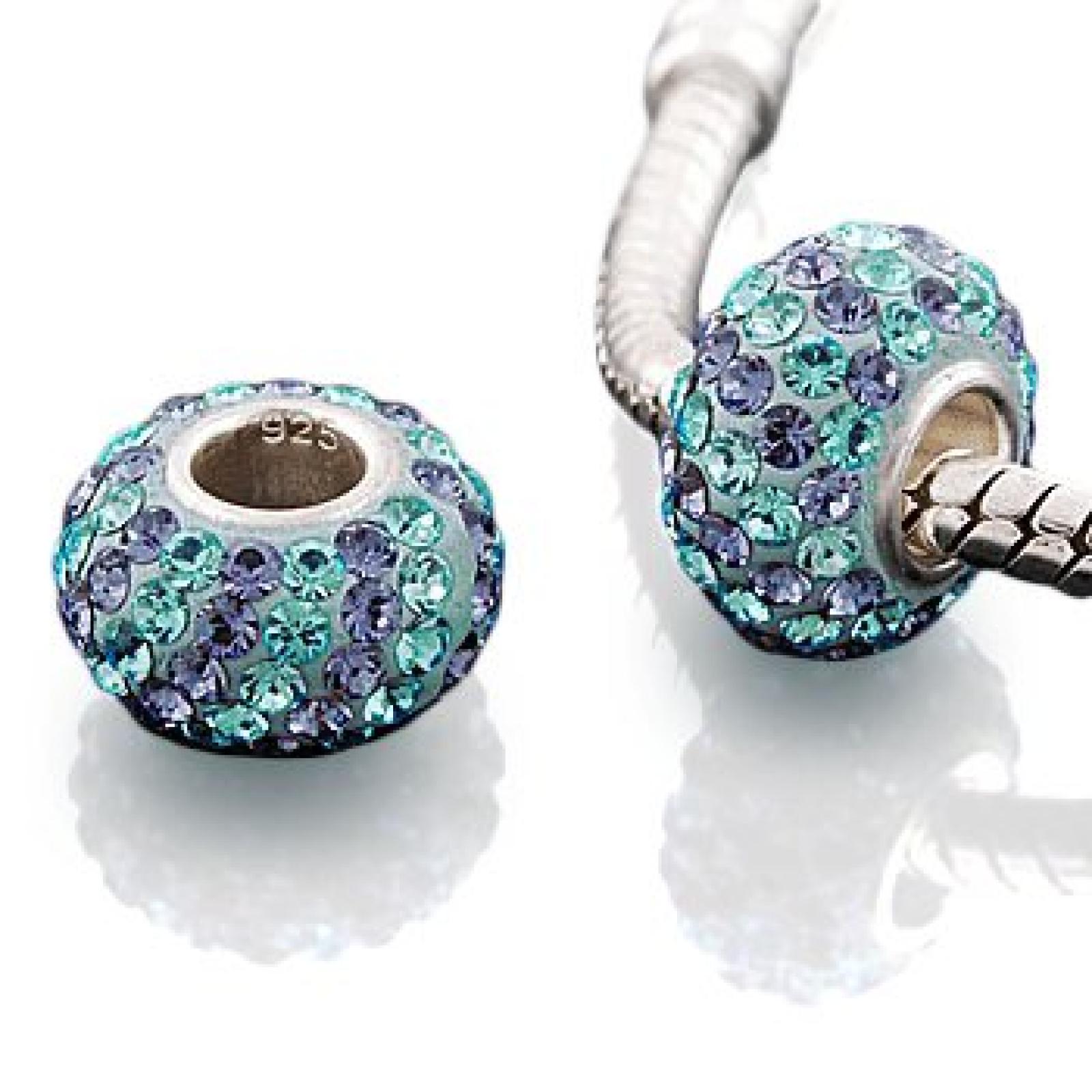 Andante-Stones Original Massiv 925 Sterling Silber Kristall Bead "Provence" Element Kugel f&uuml;r European Beads + Organzas&auml;ckchen 